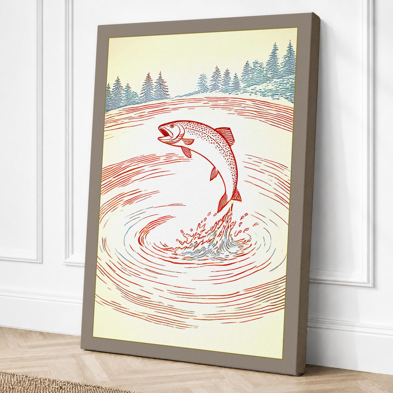 Leaping Fish Japandi - Print, 24x16 - 61.0 x 40.6 cm, Taupe Border