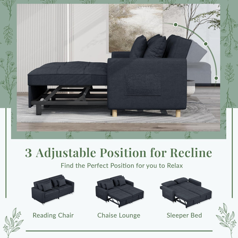 2 Seater Linen Sofa Bed, Navy