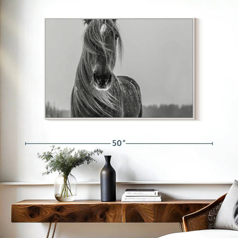 Cheval d'hiver, Cadre flottant blanc, 40 po x 27 po