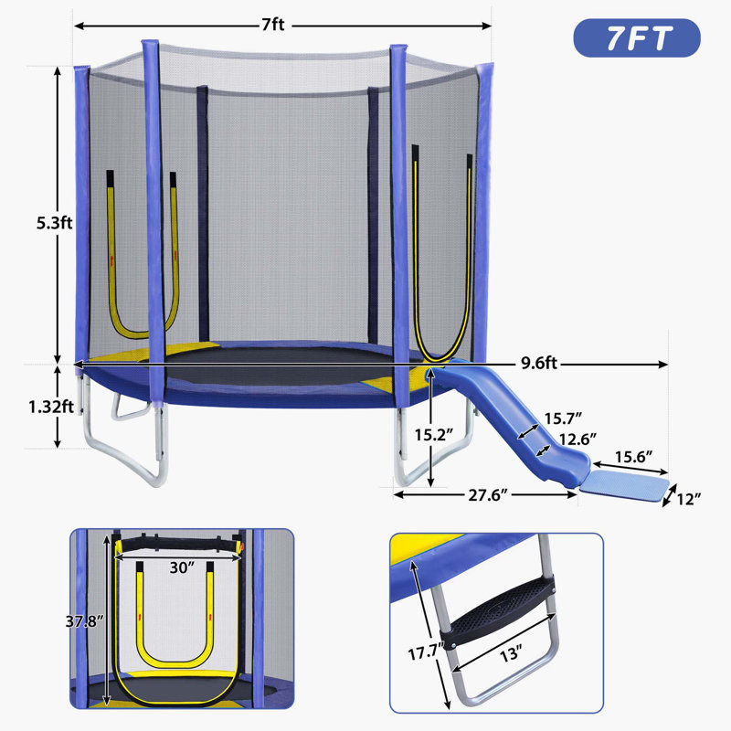 7FT Trampoline for Kids with Safety Enclosure Net, Slide and Ladder, Purple
