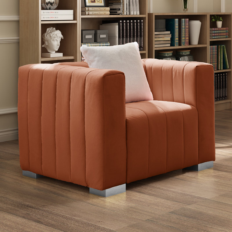 Clifford 35.4''  Velvet Armchair, Silver, Brown