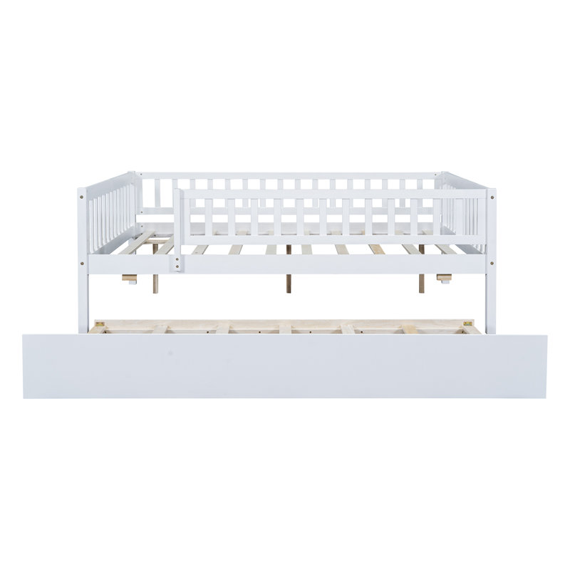 Lit de jour double en bois avec couchette et garde-corps, blanc, Lit double, Blanc