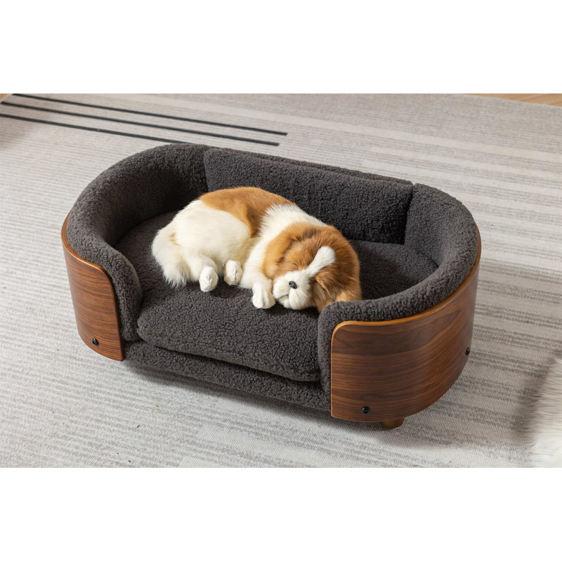 Canapé pour chien en bois massif Inira, L 38,58 po x P 26,77 po x H 11,02 po, Gris foncé / noyer