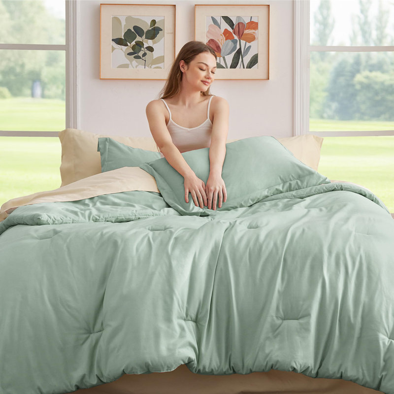 Bedsure Reversible Bed-in-a-Bag Bed Set, Beige, Queen Comforter + 6 Additional Pieces