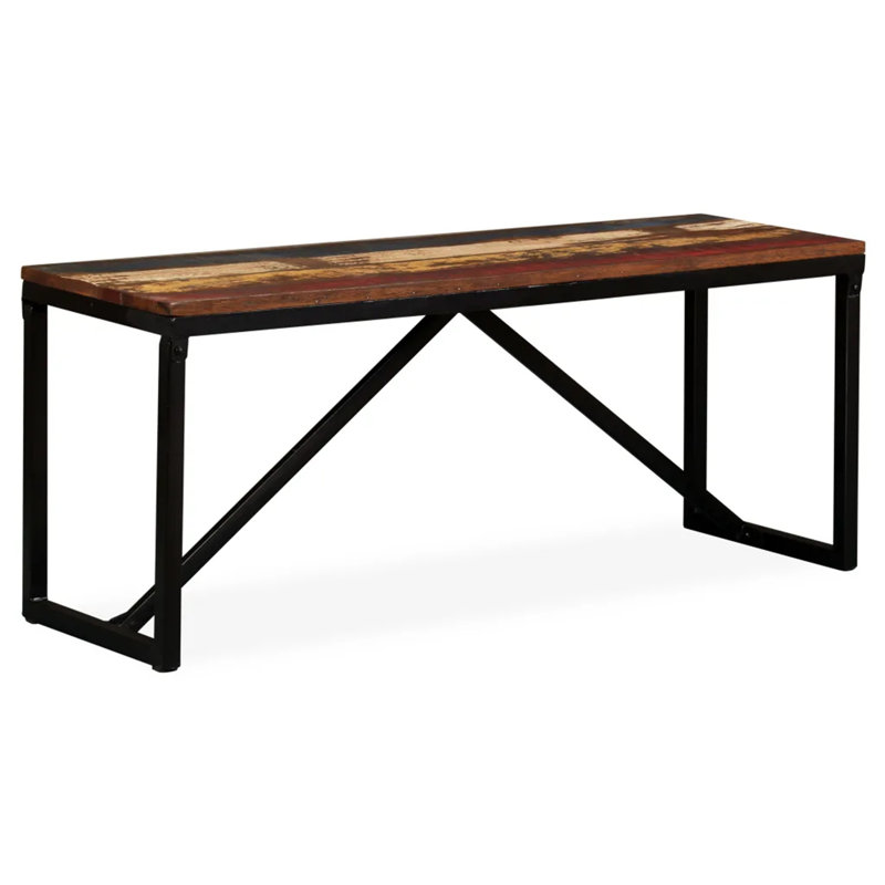 Zephyr Solid Wood Bench, 45cm H x 110cm W x 35cm D, Brown/Navy/Black