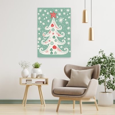 Whimsical Christmas Tree Classic Vintage Whimsical Christmas Tree Winter Landscape Wall Art Print 1 Piece Wrapped Canvas Wall Art