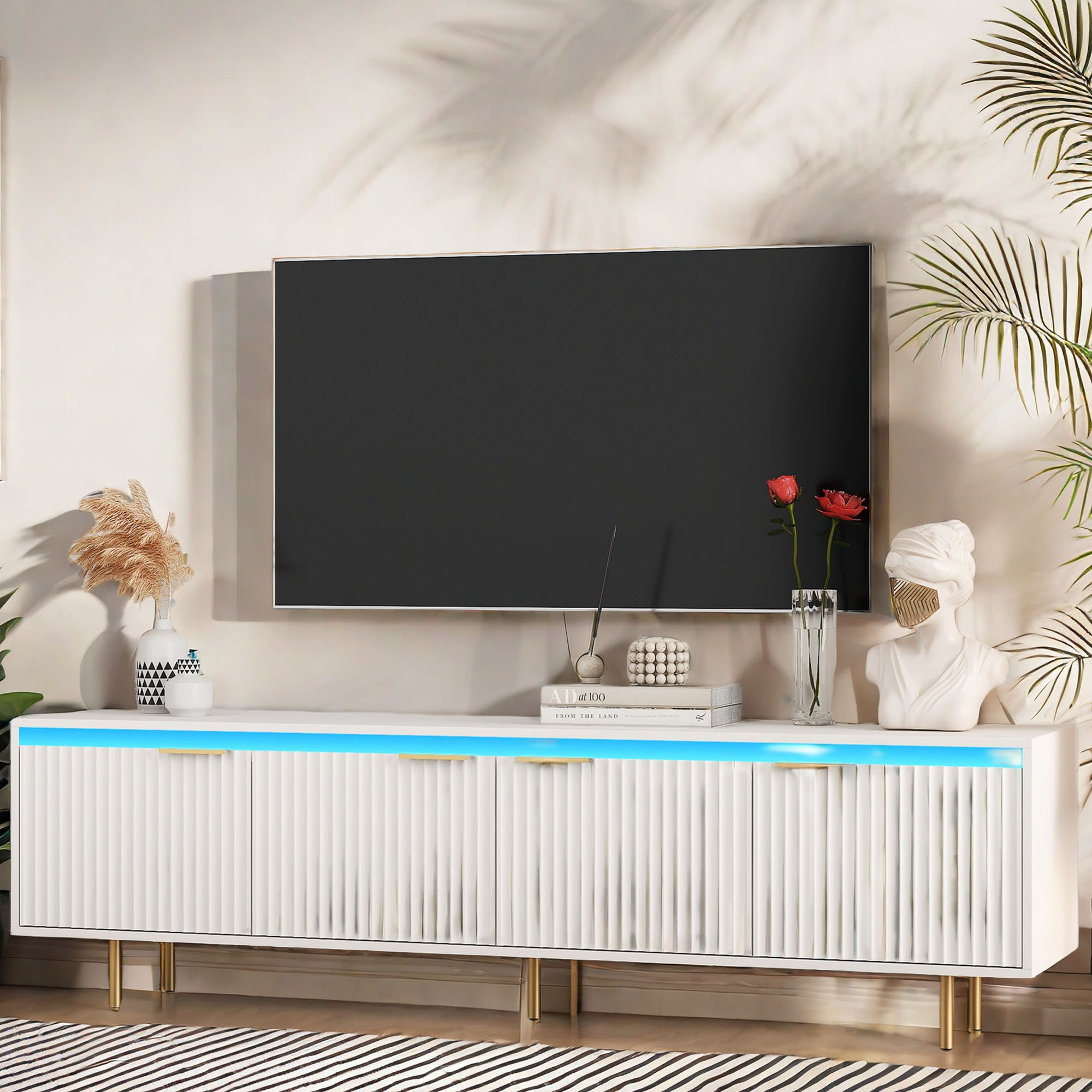 Wrought Studio Led White Modern TV Stand For Living Room, 80 Inch TV