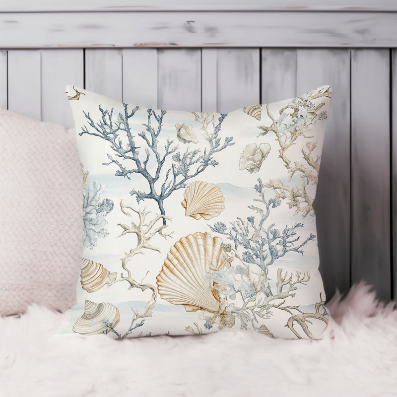 Housse de coussin de plage et de côtes, Beige/Blue Nautical/Beach 9, Carré 16 po