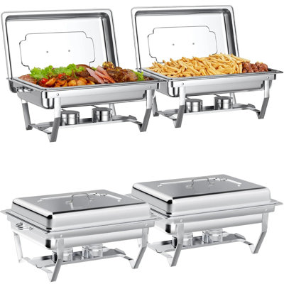 Ensemble de 6 réchaud à vaisselle rectangulaire pliable de 9 pte, ensemble de réchaud en acier inoxydable, bac à eau pleine grandeur, porte-combustible pour l'isolation des aliments cuits