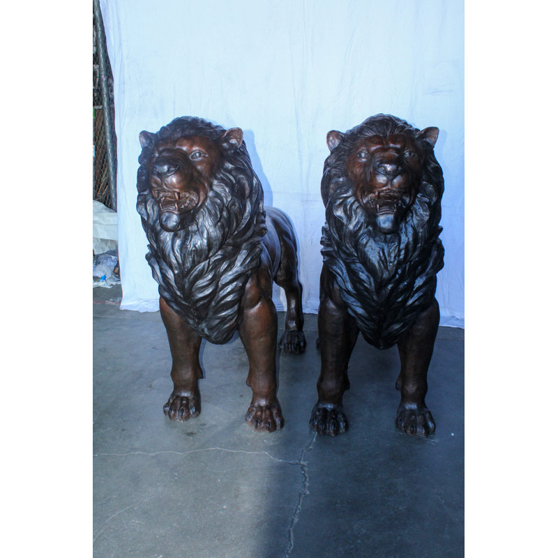 Paire de statues de lions géants en bronze de la collection Nifao, décorations majestueuses de la faune 78 po x 24 po x H 57 po