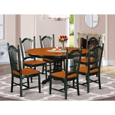 7-Piece Black and Cherry Finish Solid Wood Top Dining Table with 6 Chairs with Lattice Back by Darby Home Co