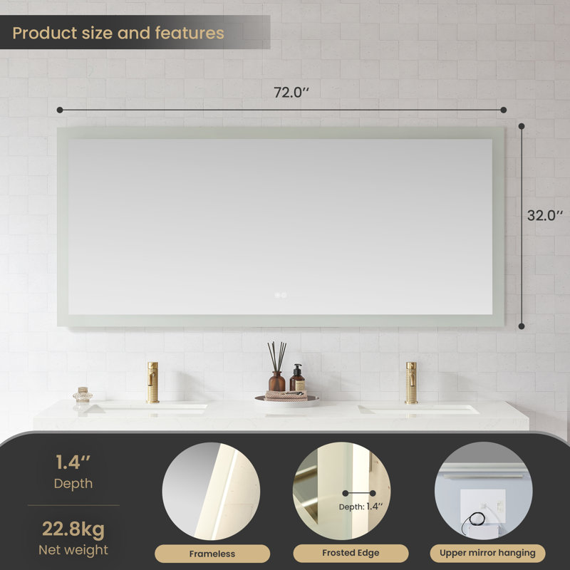 Miroir de salle de bain mural Moscow, 32 po x 72 po