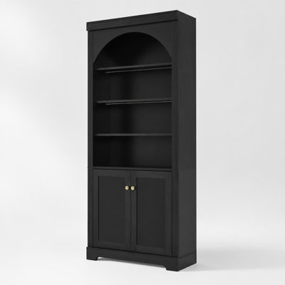 Grande bibliothèque avec éclairage DEL à 4 couches, bibliothèque moderne avec portes en rotin et tablettes réglables, présentoir de rangement autoportant avec plateau arqué et armoire dissimulée pour le salon, le bureau personnel, la chambre à coucher, la salle à manger et la cuisine