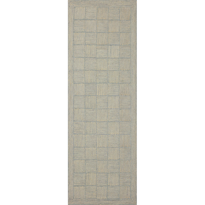 Handmade Tufted Diamond Wool Area Rug, 117" x 30", Silver Sky