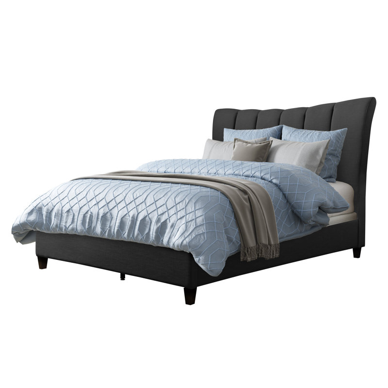 Lit tapissier standard capitonné Brodeur, Double, Gris foncé