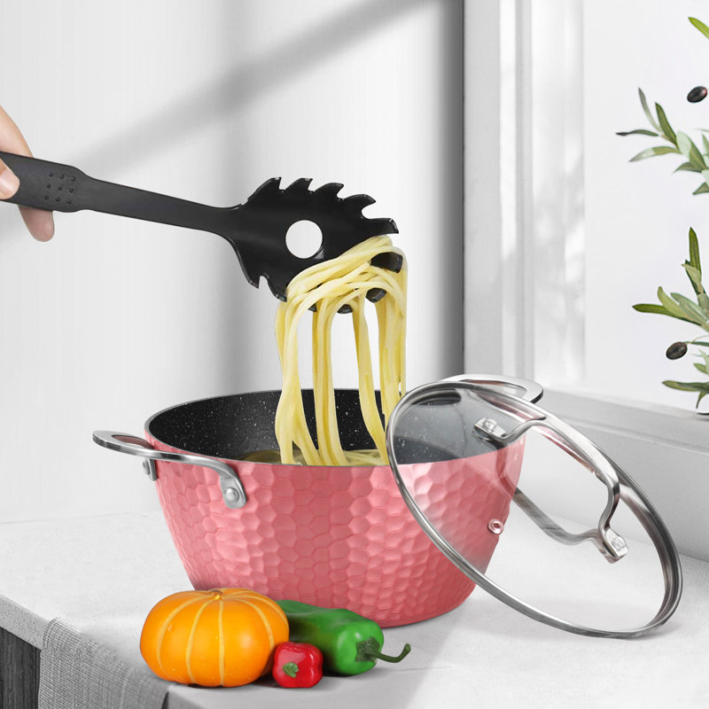 14 - Piece Non-Stick Aluminum Cookware Set, Pink