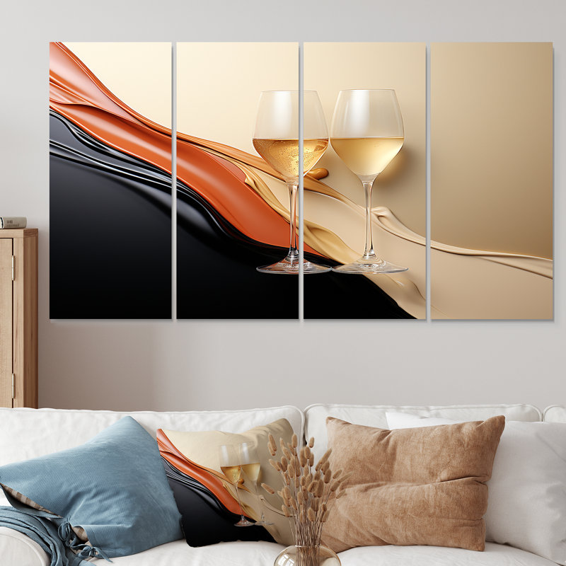 Ensemble de 4 impressions sur champagne champagne, H 28 po x l 48 po