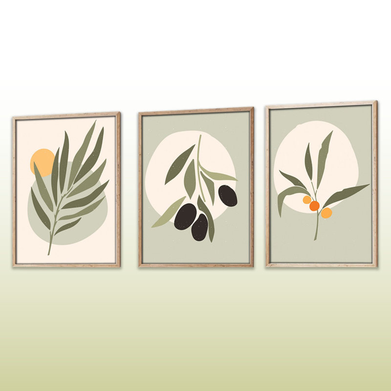 3 pièces, cadre en bois, olives, art mural