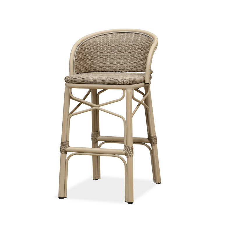 Tabouret de bar extérieur en rotin PE style campagne française PURPLE LEAF avec accoudoirs ergonomiques (1 chaise), Beige