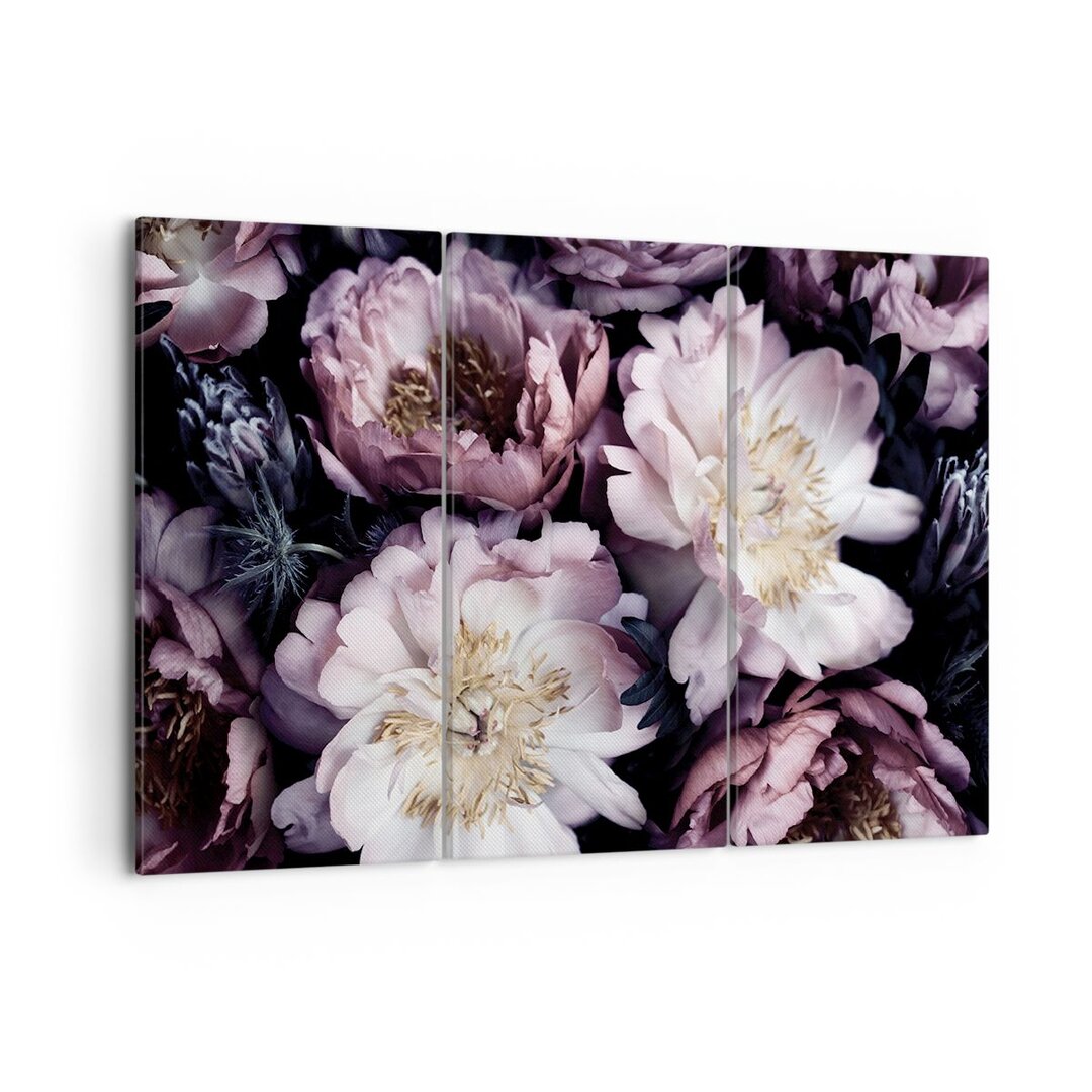 3-tlg. Leinwandbilder-Set Peonies Violet Flowers