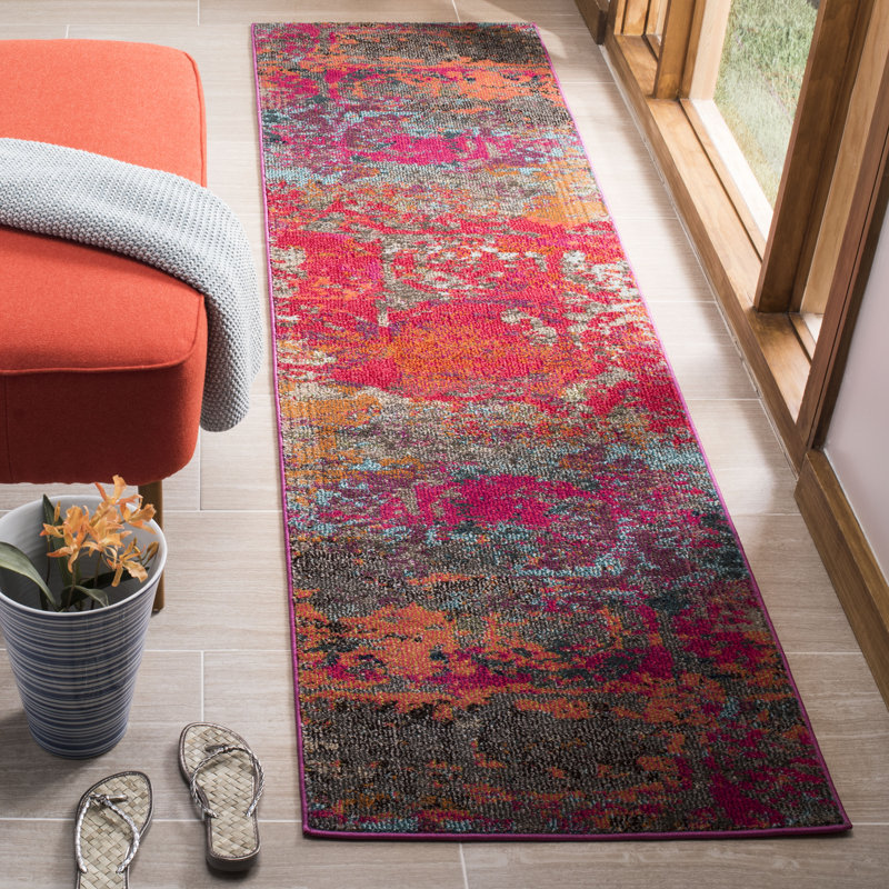 Tapis fuchsia / bleu Hertzler, Tapis de couloir 2 pi 2 po x 8 pi