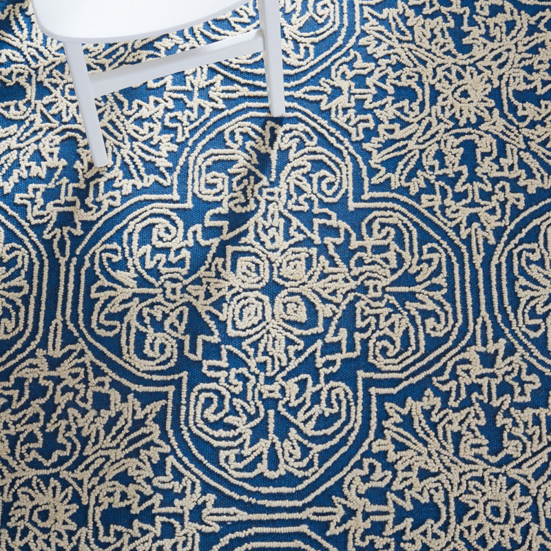 Marys Trace Hand Tufted Wool And Cotton With Latex Floral Rug, Rectangle 4' x 6', Blue