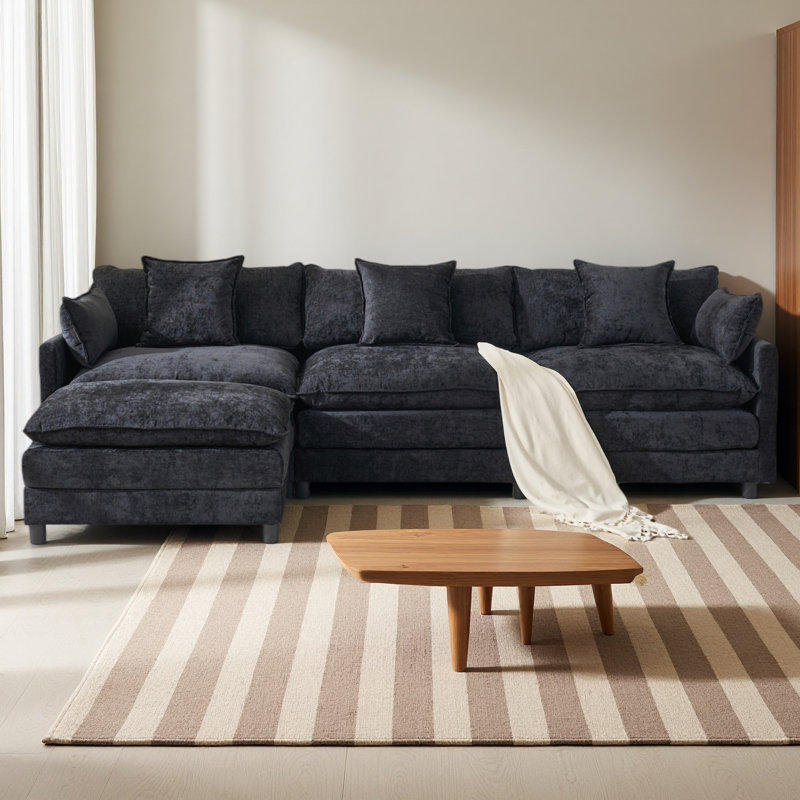 Canapé modulaire en L 107,5 po en L 107,5 po, Chenille noir