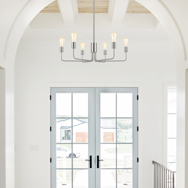 Plafonnier suspendu 6 lumières 29,5 po, Nickel