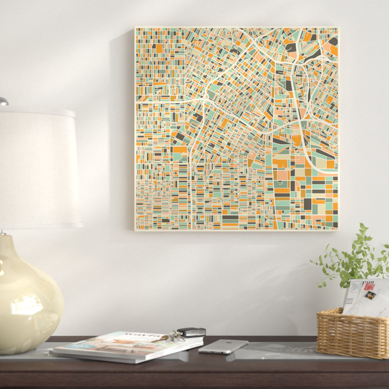 « abstract city map of los angeles », impression sur toile tendue, H 26 po x l 26 po x P 1,5 po, Toile avec cadre noir