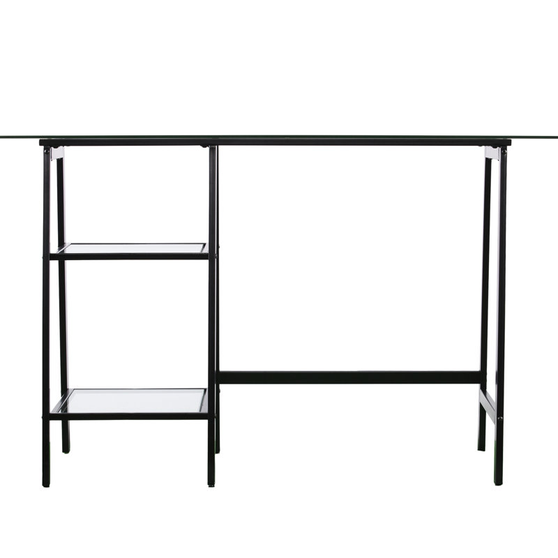 Bureau d'écriture en métal noir / verre. Bureau moderne et fonctionnel pour un usage domestique. Combinaison de fer et de verre trempé. Espace de travail polyvalent, tâches multiples. Convient aux espaces compacts. 46,03 po de profondeur, 19,16 de largeur, 29,59 po