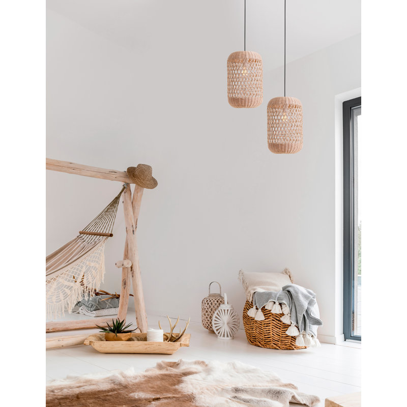 Aurora 1 - Light Cylinder Pendant, Natural Rattan