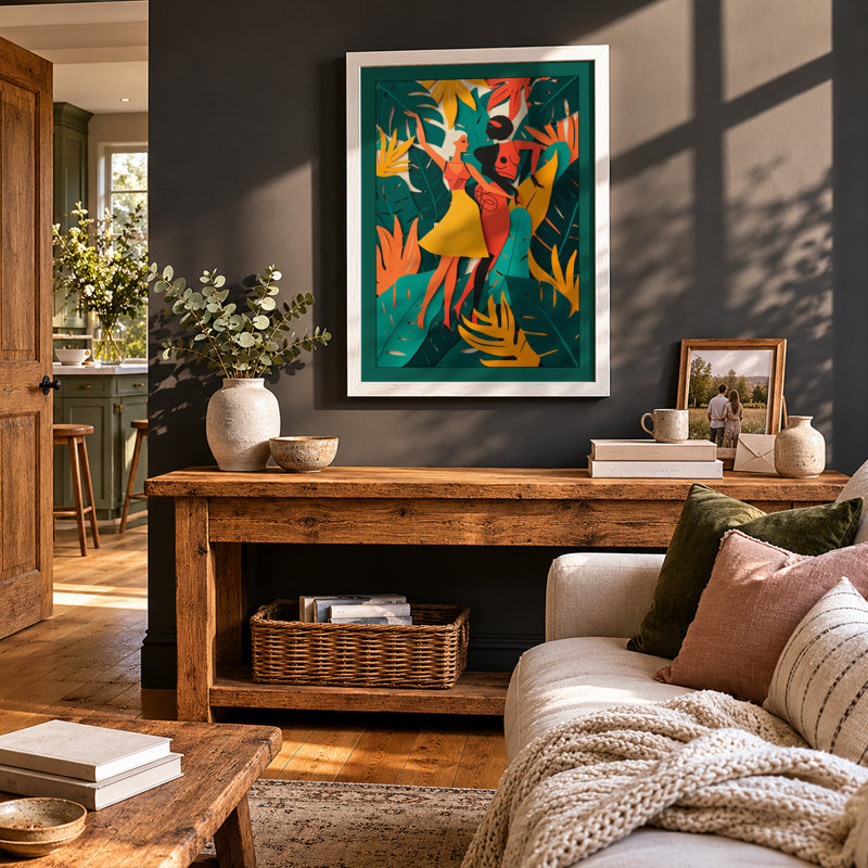 Dancing in Tropics Tropical - Framed Print, A1 - 84.1 x 59.4 cm, White