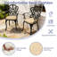 Ensemble de salle à manger bistro 3 pièces en fonte d'aluminium, table ronde de 100 cm avec trou pour parasol et 2 fauteuils avec coussins beiges-399688048