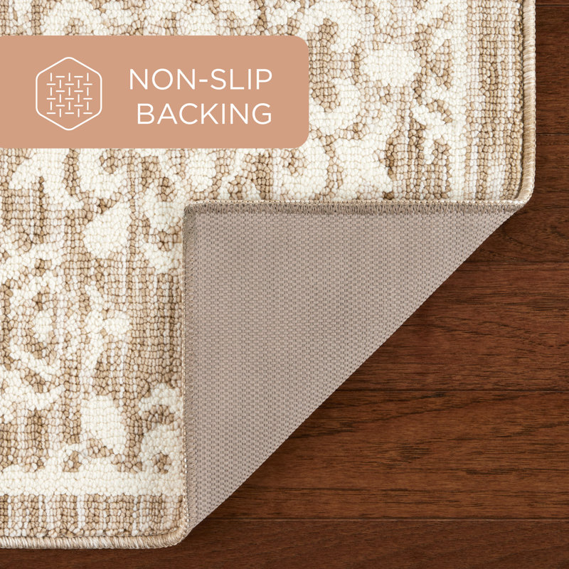 Beige Tufted Medallion Washable Rectangular Rug 24" x 40"