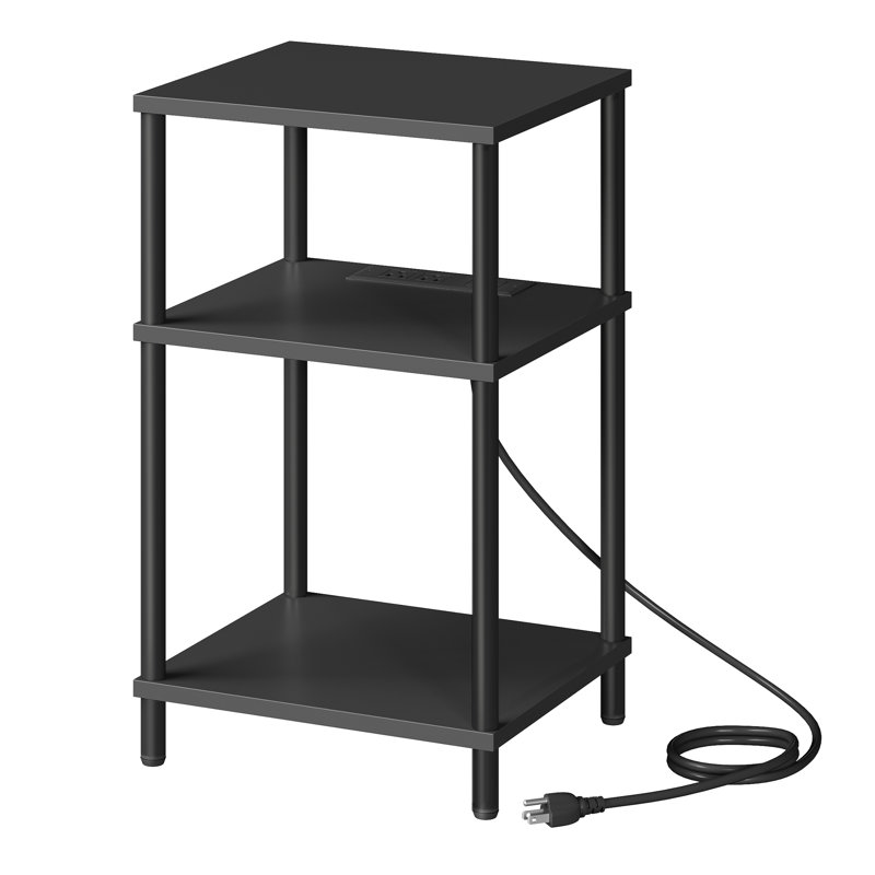 Table d'appoint avec station de recharge, table d'appoint à 3 niveaux, Black