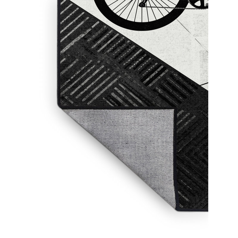 Machine Washable Auburndale Cycling Road Bike Modern & Contemporary Geometric Rug in Beige – Black Binding, 4x6