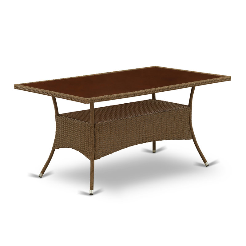 Outdoor Wicker Dining Table - Rectangle PE Wicker Table with Glass Top, Brown, Brown