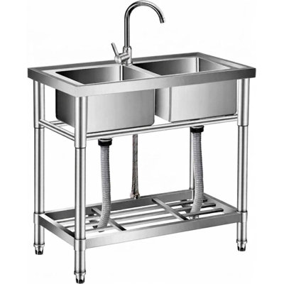 Stainless Steel Utility Sink, 24" x 20" x 41" Free Standing Single Bowl Sink with Faucet, Legs, Cold and Hot Water Pipe for Laundry, Kitchen, Garage, Outdoor, Garden, Heavy-Duty, Easy to Clean