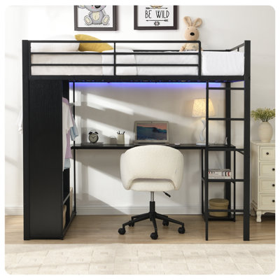 Lit mezzanine simple en métal avec bureau