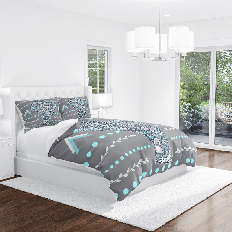  Housse de couette simple Elephant, Housse de couette grand et 2 taies décoratives