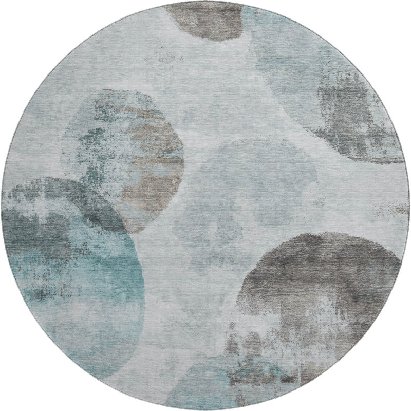 Tapis abstrait lavable à la machine de qualité supérieure Mayfield AMF2346, Bleu sarcelle, Rond 8 pi