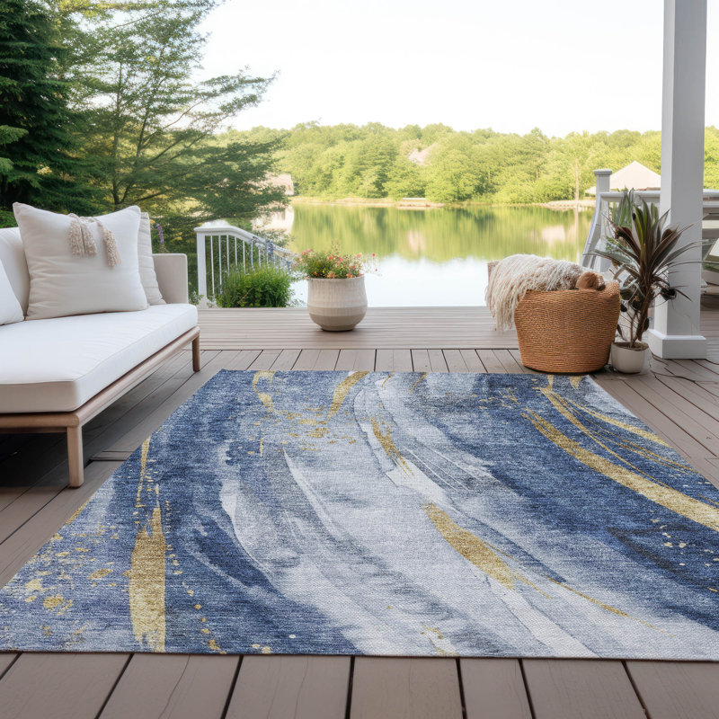 Tapis d'intérieur / extérieur bleu Braeon , 9 pi x 12 pi