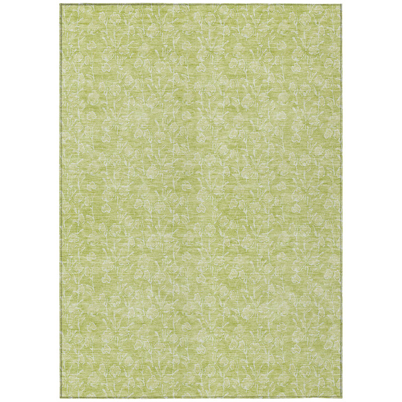 Tapis d'intérieur et d'extérieur à motif floral articulé vert et ivoire 5 pi x 8 pi