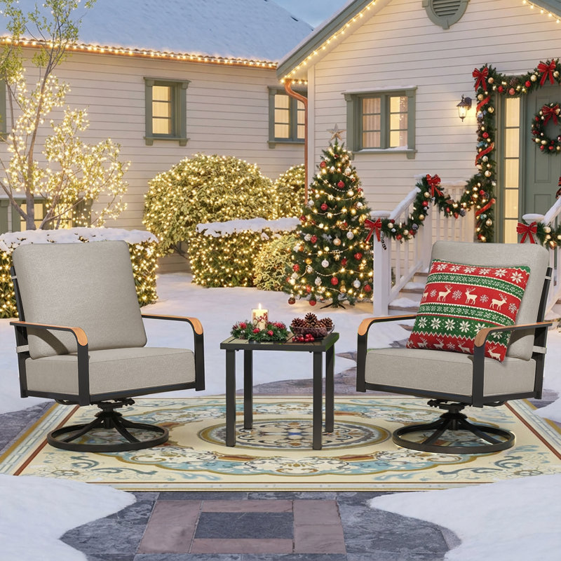 Nickita Seating Group, Swivel Rocking Chair with 6" Olefin Cushions, Black Frame/Shale Cushion, No