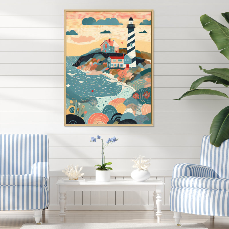 Phare côtier V - décoration murale bord de mer, Cadre naturel flottant, H 32 po x l 24 po x P 1 po