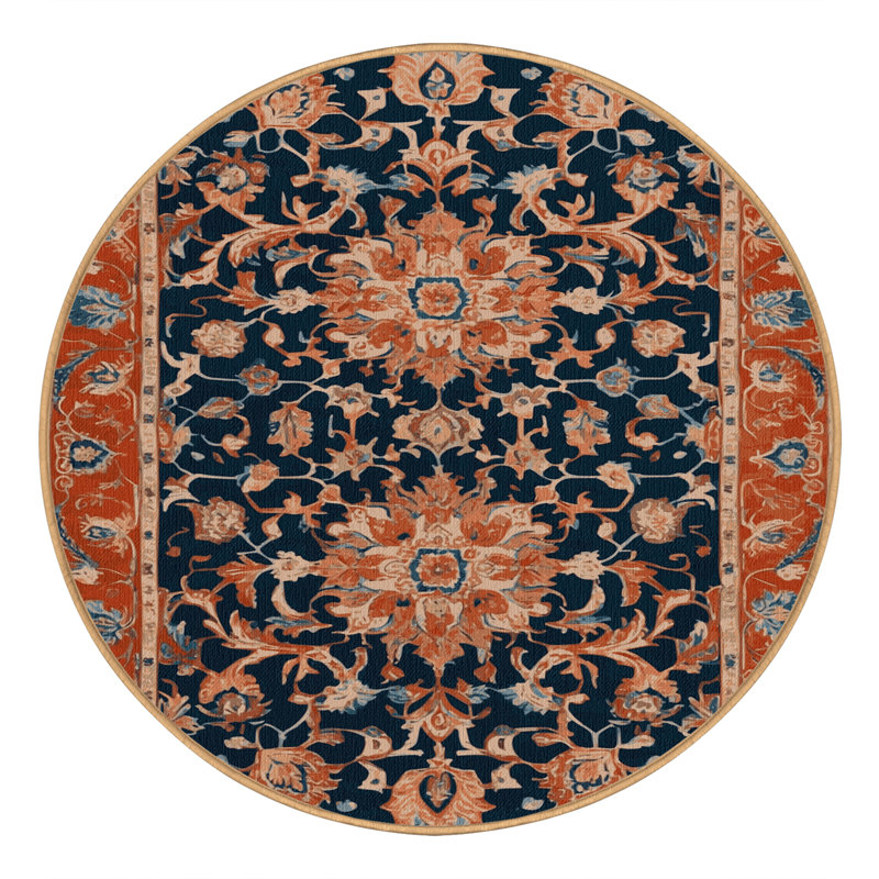 Machine Washable Tabriz Brown Area Rug, Round 5'