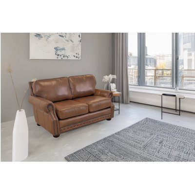Causeuse à accoudoirs roulés en cuir véritable 74 po Speroni