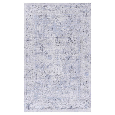 Low-Pile 6X9 Area Rug, Non-Slip For , Blue Cream Style Dining Room, Pattern