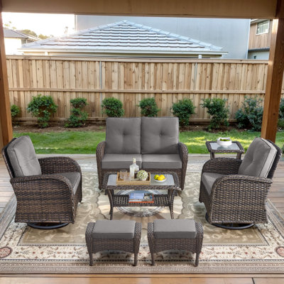 Gaetanino 7-Pieces Outdoor Conversation Set with Swivel Rocking Chairs and Glider Loveseat