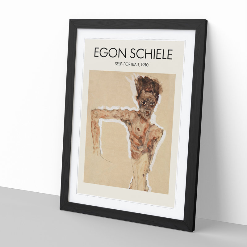 Self Portrait by Egon Schiele - Picture Frame Painting, 48cm H x 36cm W x 2cm D, Black